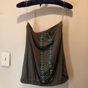 Green tube top with stitched flair